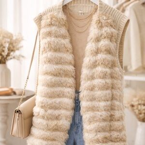 Chic Beige Faux Fur Vest for Women